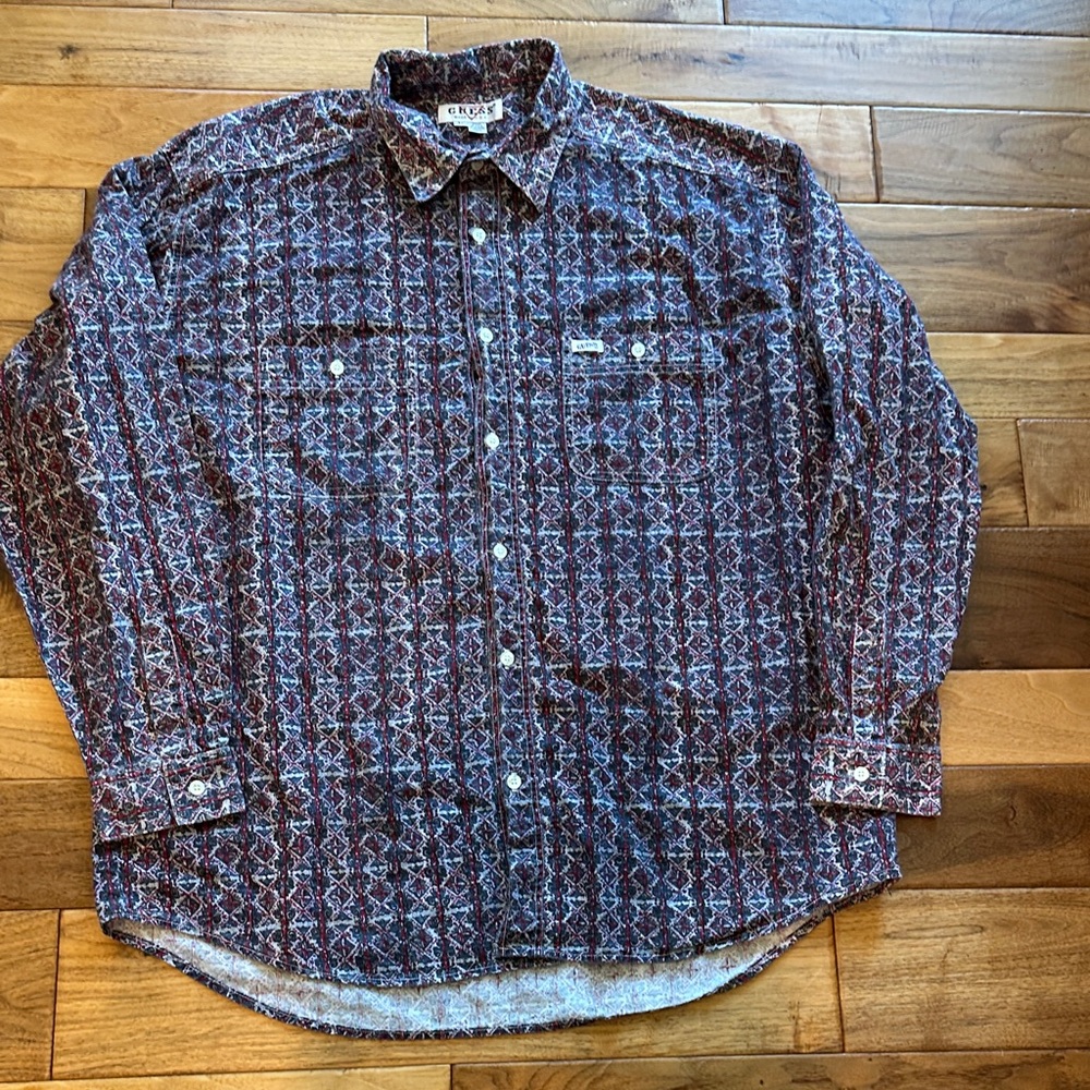 Vtg Guess made in USA batik print shirt